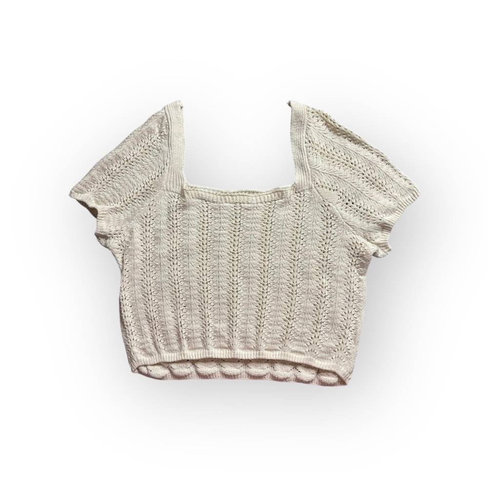 Freshman 1996 Cream Knit Short Sleeve Cropped Sweater Top – Size L